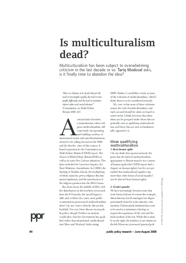 (PDF) is multiculturalism dead