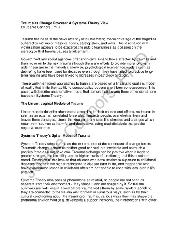 Pdf Trauma As Change Process A Systems Theory View Joanie V Connors Academia Edu