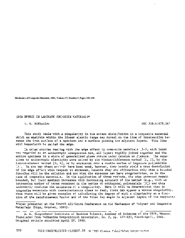 (PDF) EDGE EFFECT IN LAMINATE COMPOSITE MATERIALS (English Translation