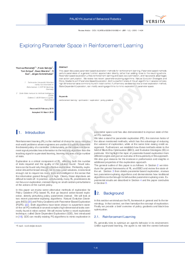 (PDF) Exploring Parameter Space in Reinforcement Learning