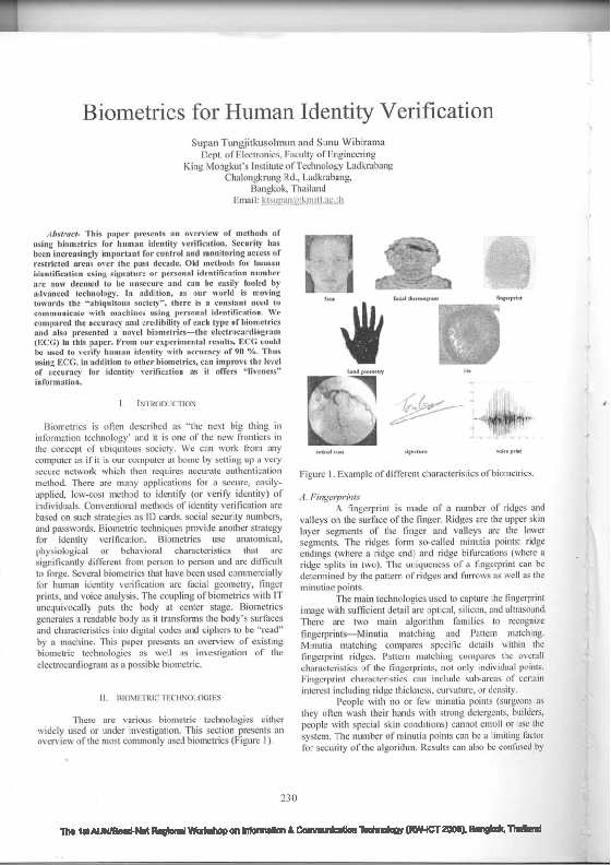 (PDF) Biometrics for Human Identity Verification