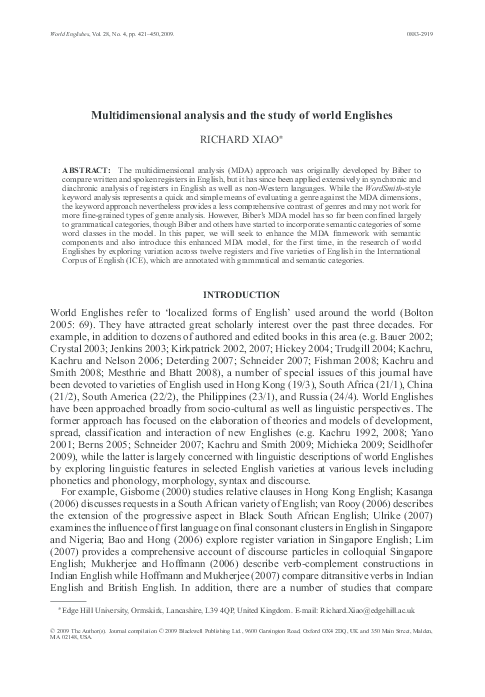 (PDF) Multidimensional analysis and the study of world Englishes