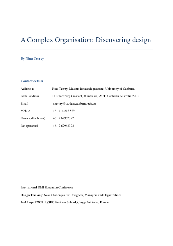 (PDF) A Complex Organisation: Discovering design