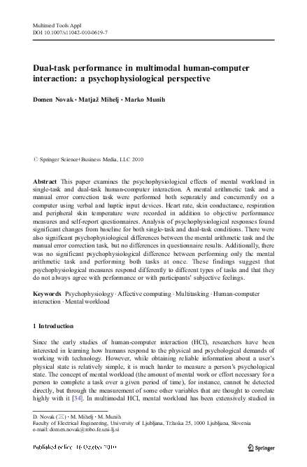 (PDF) Dual-task performance in multimodal human-computer interaction: a ...