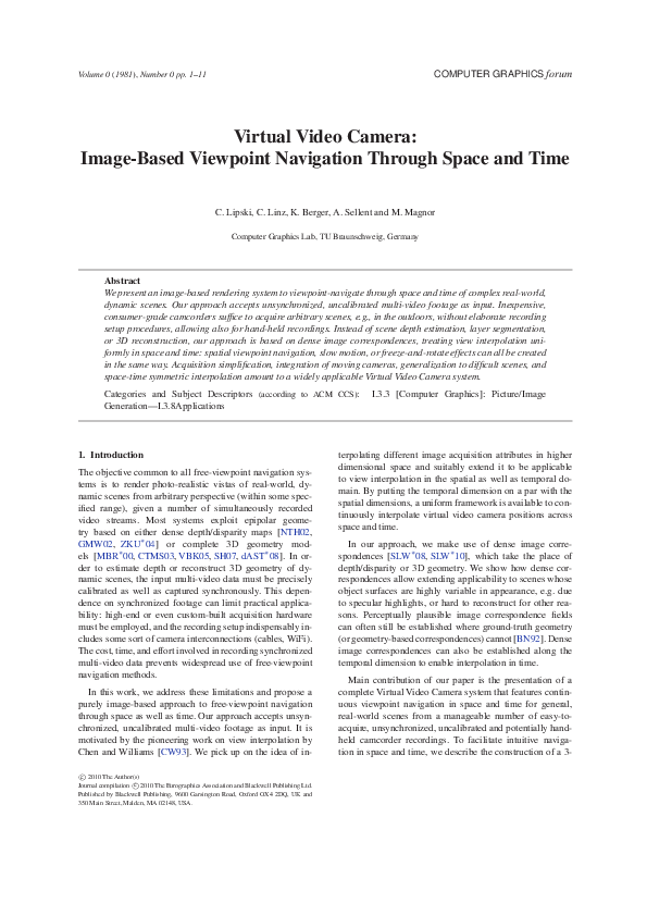 (PDF) Virtual Video Camera: Image-Based Viewpoint Navigation Through ...