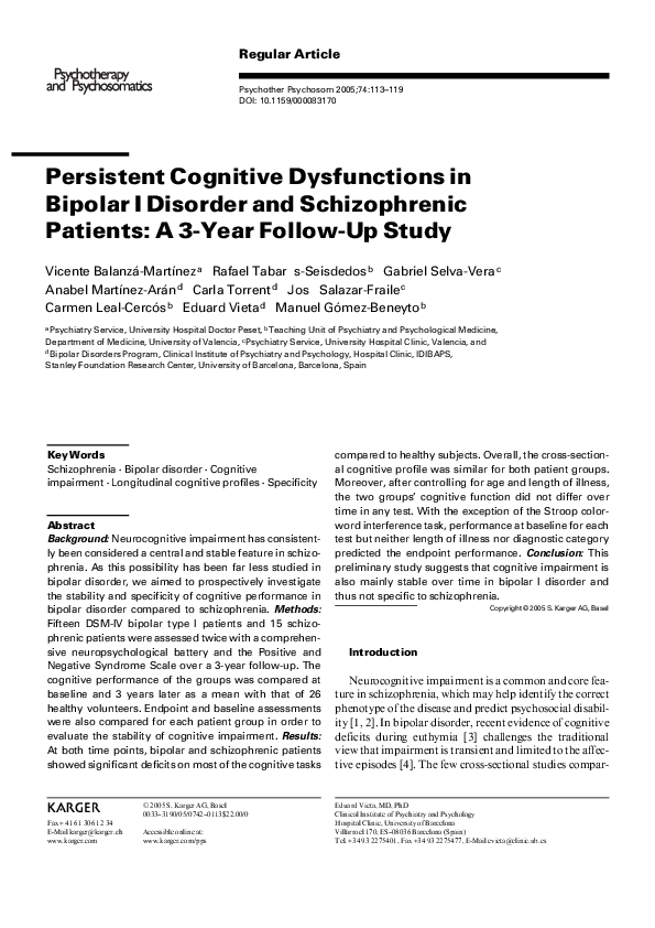 (PDF) Persistent cognitive dysfunctions in bipolar I disorder and ...