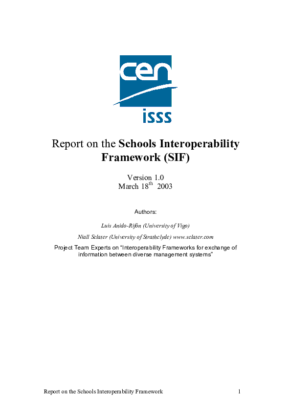 (PDF) Report on the Schools Interoperability Framework 1 Contents