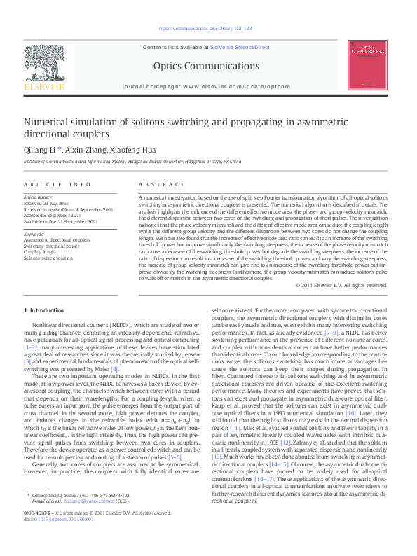 (PDF) Numerical simulation of solitons switching and propagating in ...