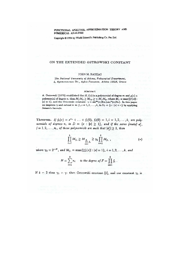 (PDF) On the extended Ostrowski constant, ``Functional analysis ...
