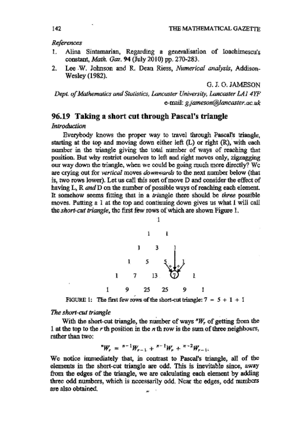 (PDF) Taking a Short Cut Through Pascal's Triangle