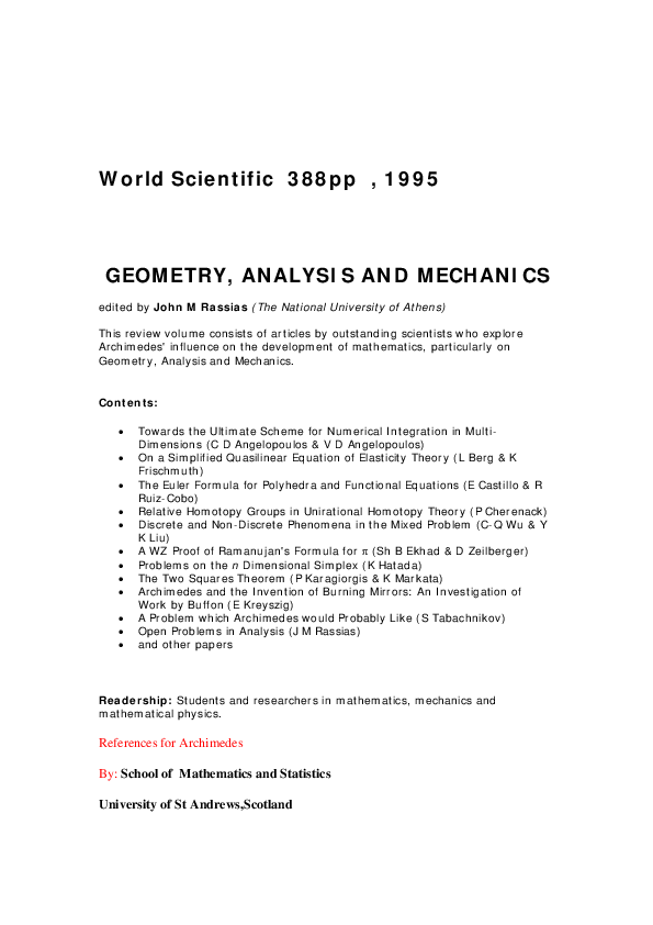 (PDF) Geometry Analysis and Mechanics John M Rassias Academia.edu