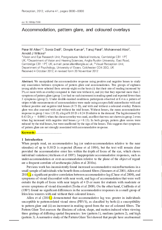 (PDF) Accommodation, pattern glare, and coloured overlays