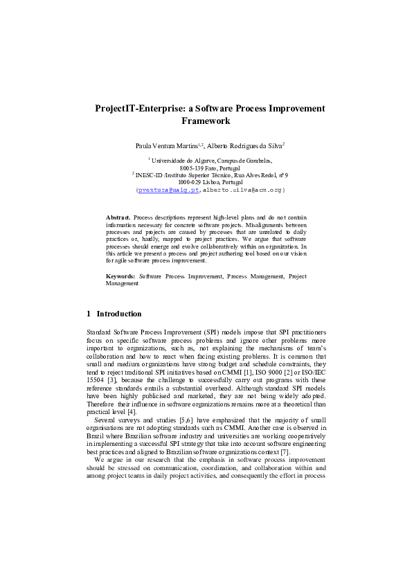 (PDF) ProjectIT-Enterprise: a Software Process Improvement Framework