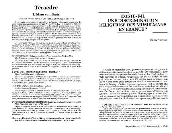 (PDF) Existe-t-il une discrimination religieuse des musulmans en France