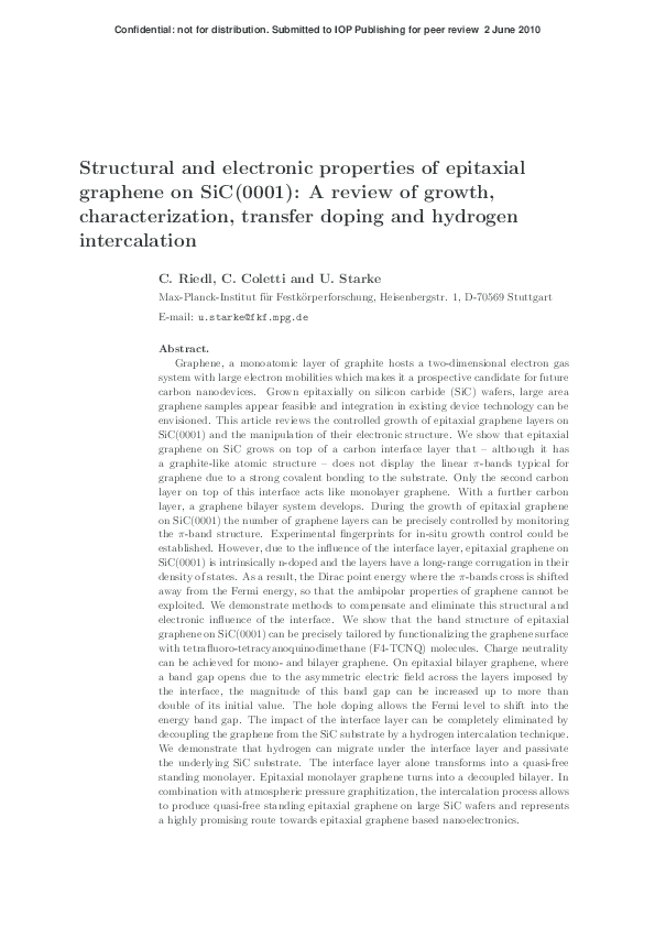 (PDF) Structural and electronic properties of epitaxial graphene on SiC ...