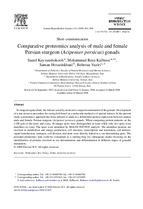 (PDF) Comparative proteomics analysis of male and female Persian ...