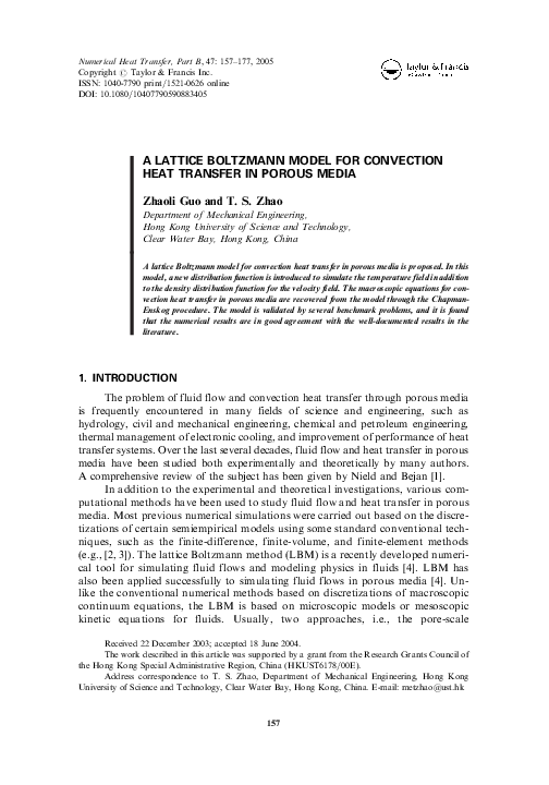 (PDF) A lattice Boltzmann model for convection heat transfer in porous ...