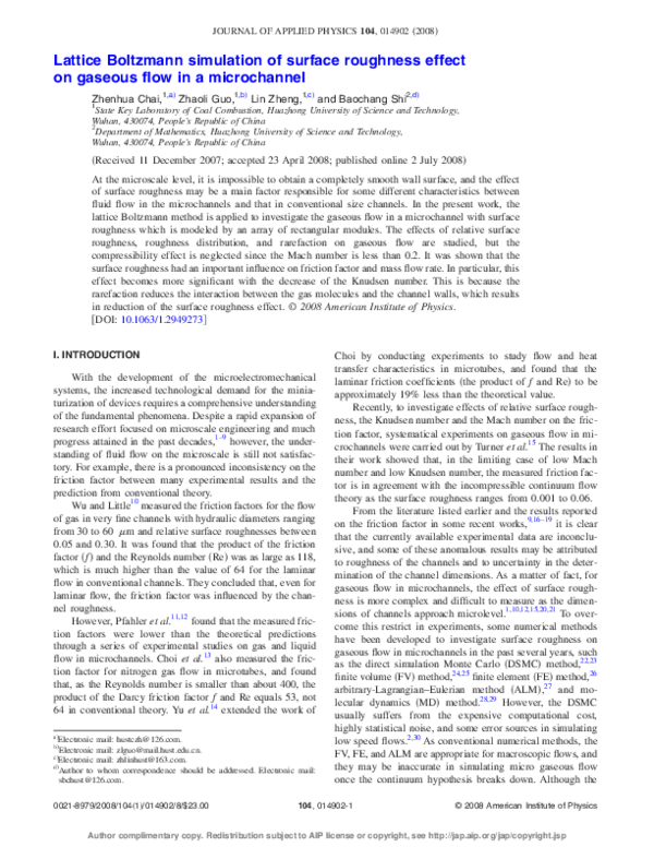 (PDF) Lattice Boltzmann simulation of surface roughness effect on ...