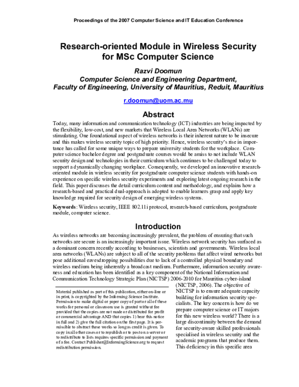 (PDF) Research-oriented Module in Wireless Security for MSc Computer ...