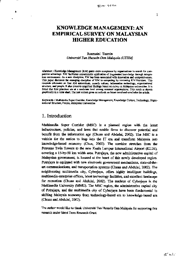 (PDF) Knowledge management: An empirical survey on Malaysia Higher ...