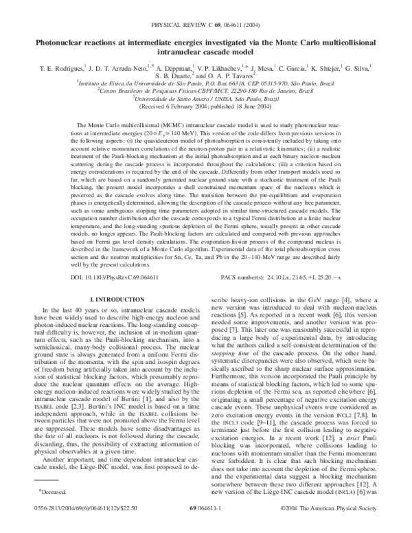 (PDF) Photonuclear reactions at intermediate energies investigated via