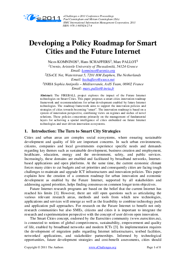 (PDF) Developing a policy roadmap for Smart Cities and the Future Internet