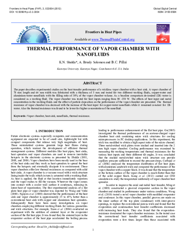 (PDF) THERMAL PERFORMANCE OF VAPOR CHAMBER WITH NANOFLUIDS