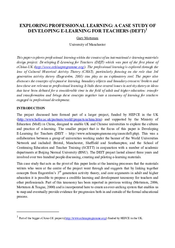 (PDF) EXPLORING PROFESSIONAL LEARNING: A CASE STUDY OF DEVELOPING E ...