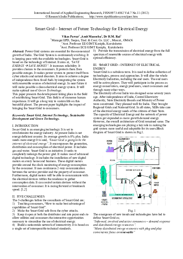 (PDF) Smart Grid–Internet of Future Technology for Electrical Energy