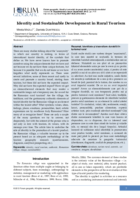 (PDF) Identity and sustainable development in rural tourism