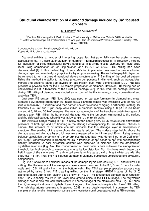 (PDF) Structural characterization of diamond damage induced by Ga ...