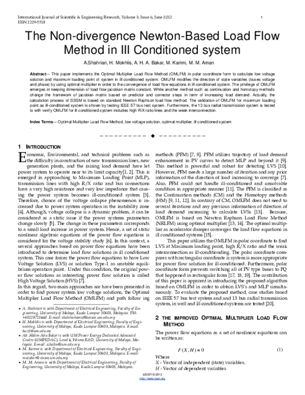 (PDF) The Non-Divergence Newton Based Load Flow Method in Ill ...