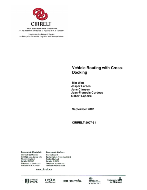 (PDF) Vehicle routing with cross-docking
