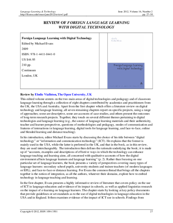 (PDF) REVIEW OF FOREIGN LANGUAGE LEARNING WITH DIGITAL TECHNOLOGY