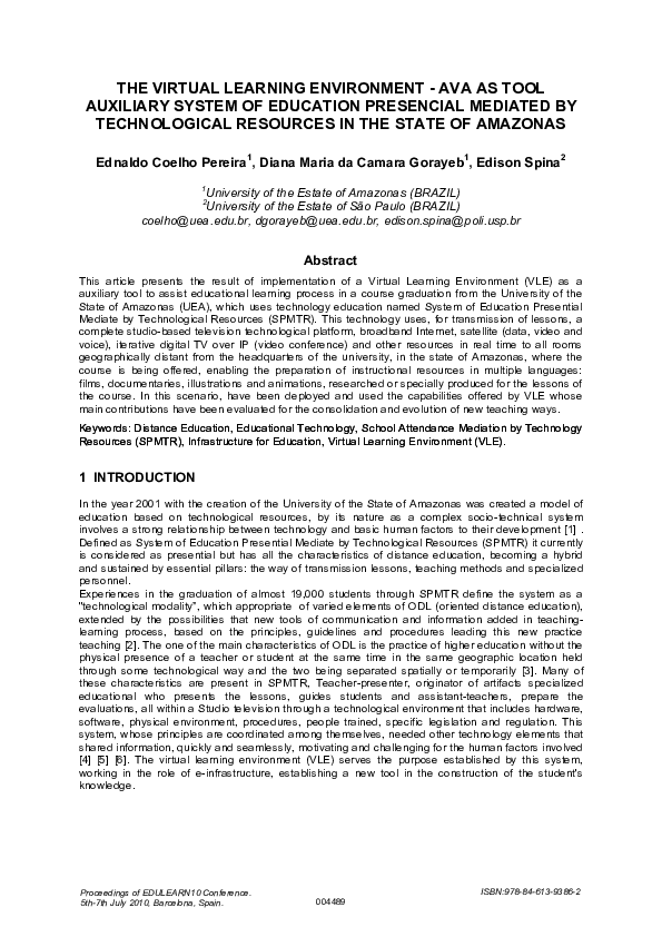 (PDF) THE VIRTUAL LEARNING ENVIRONMENT-AVA AS TOOL AUXILIARY SYSTEM OF ...
