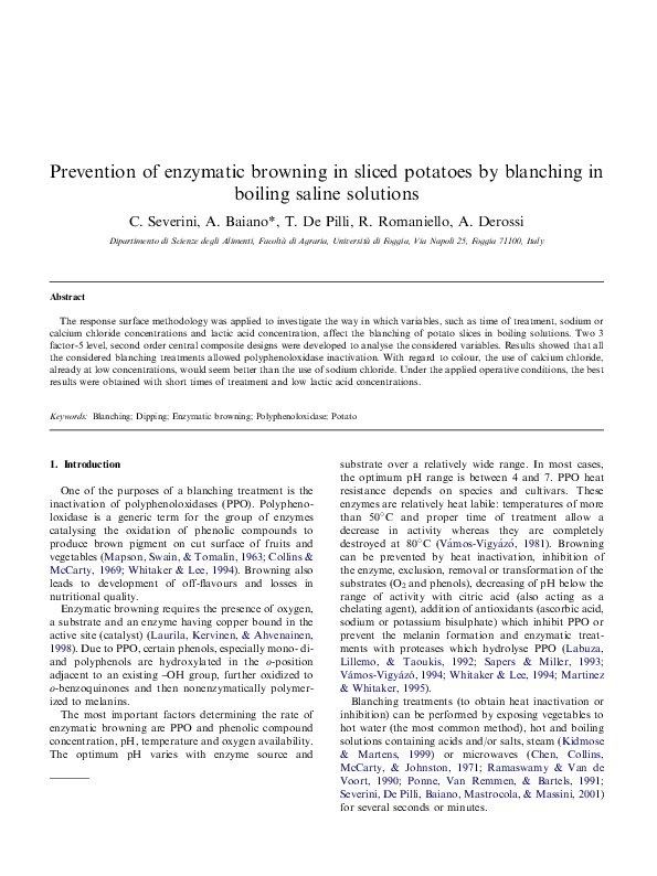 (PDF) Prevention of enzymatic browning in sliced potatoes by blanching