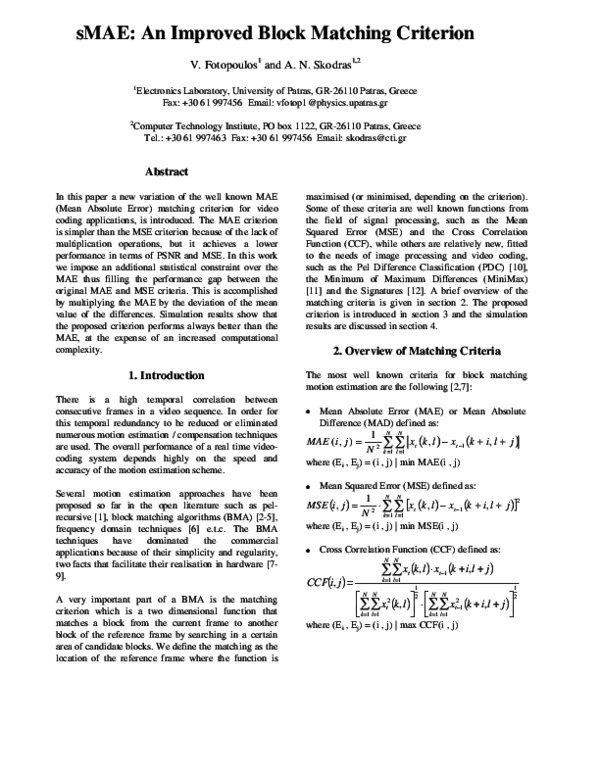 (PDF) sMAE: an improved block matching criterion