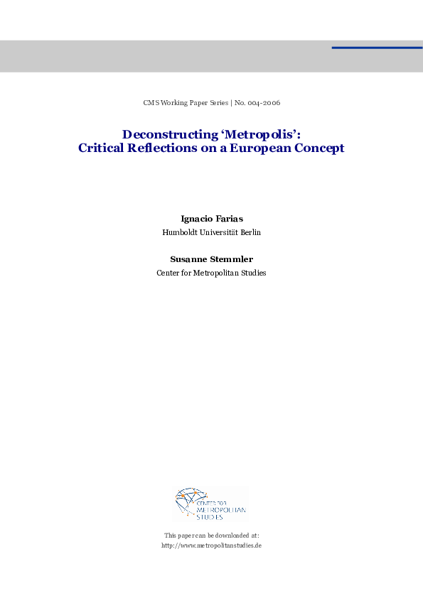 (PDF) 2006 - Deconstructing ‘Metropolis’: Critical Reflections on a ...