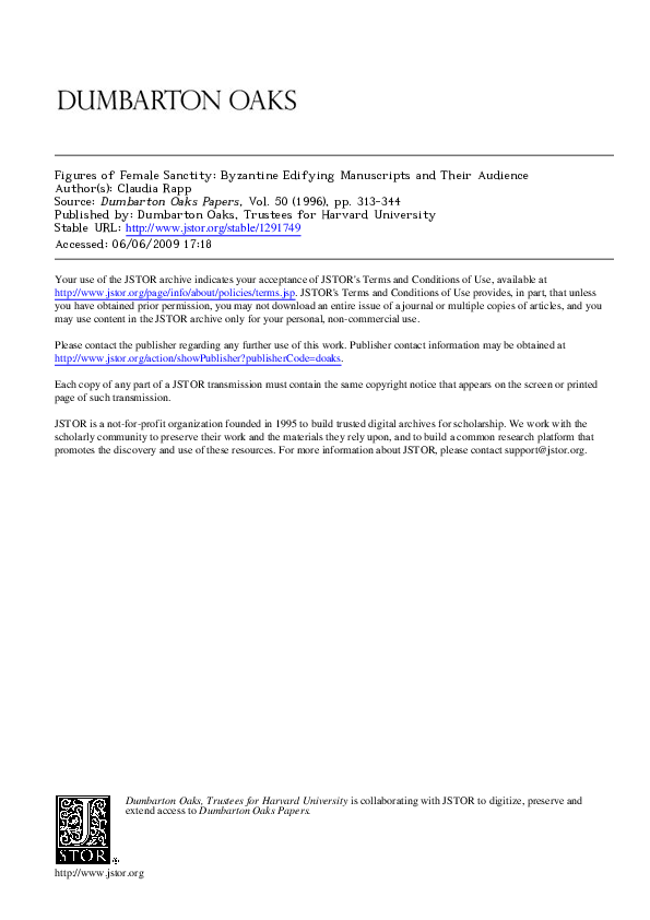 Figures of Female Sanctity: Byzantine Edifying Manuscripts and their Audience