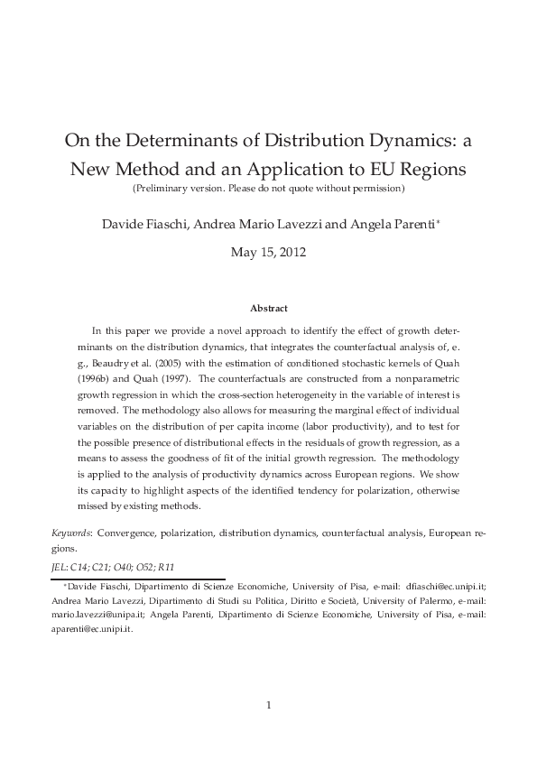 (PDF) On the Determinants of Distribution Dynamics: a New Method and an ...