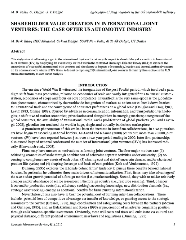 (PDF) Shareholder Value Creation in International Joint Ventures: The ...