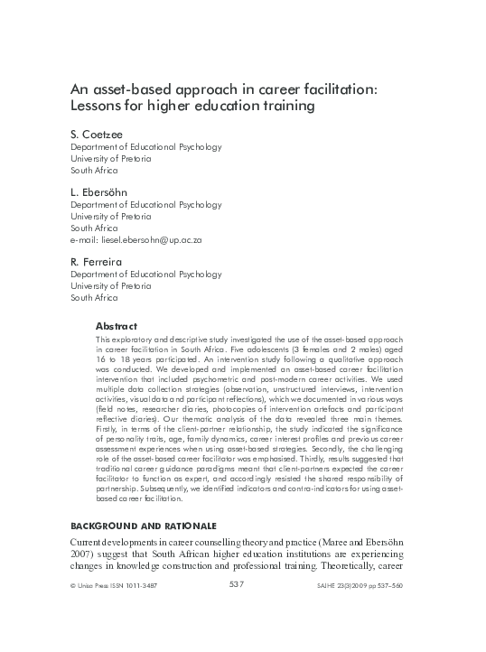 (PDF) An asset-based approach in career facilitation: lessons for ...