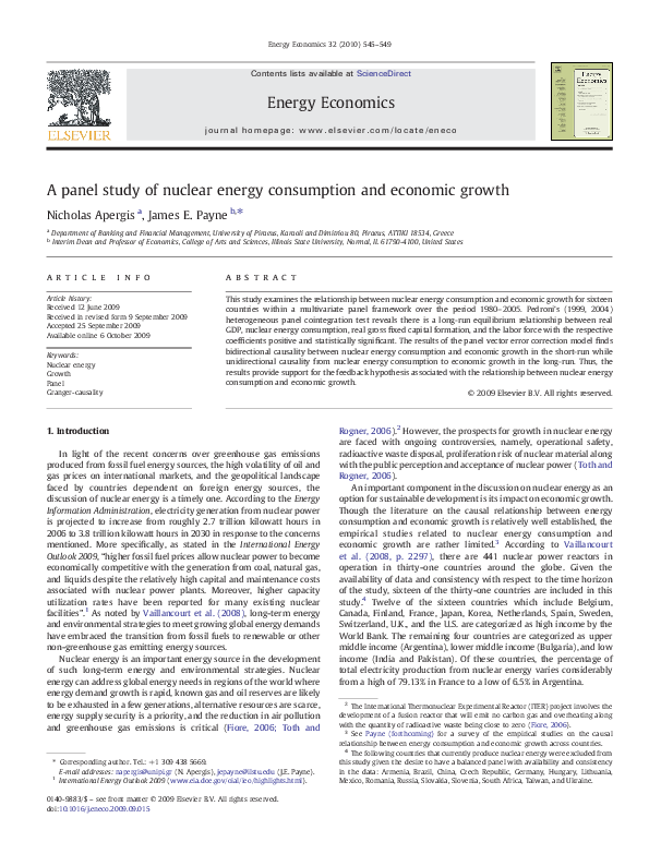 (PDF) A panel study of nuclear energy consumption and economic growth