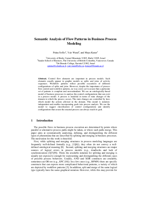 (PDF) Semantic analysis of flow patterns in business process modeling