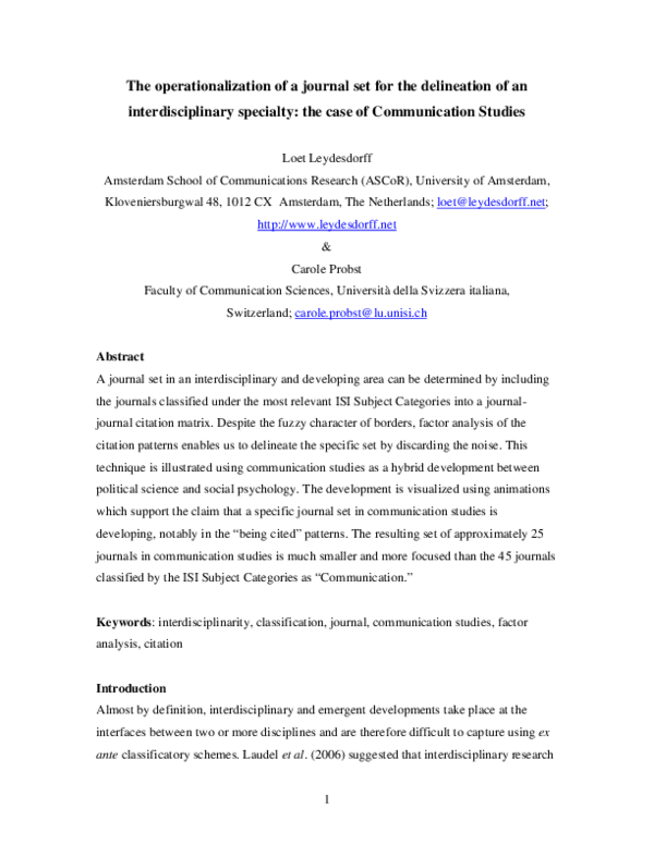 (PDF) The operationalization of a journal set for the delineation of an ...