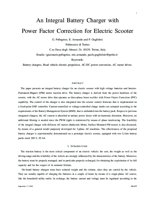 (PDF) An integral battery charger with power factor correction for