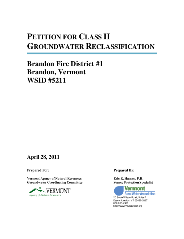 (PDF) PETITION FOR CLASS II GROUNDWATER RECLASSIFICATION Brandon Fire