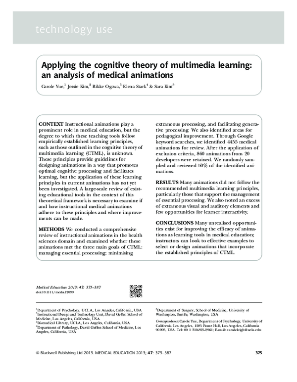 (PDF) Applying the cognitive theory of multimedia learning: An analysis ...