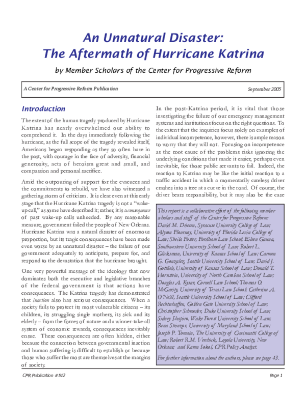 An Unnatural Disaster: The Aftermath of Hurricane Katrina