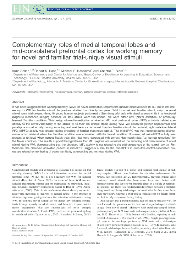 (PDF) Complementary roles of medial temporal lobes and mid‐dorsolateral ...